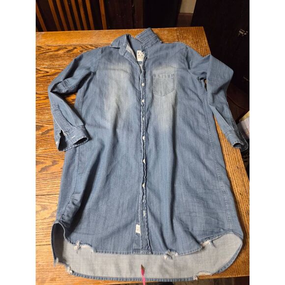 Frank & Eileen Mary Dress Performance Denim Distressed Vintage Wash Sz Small - Picture 2 of 5